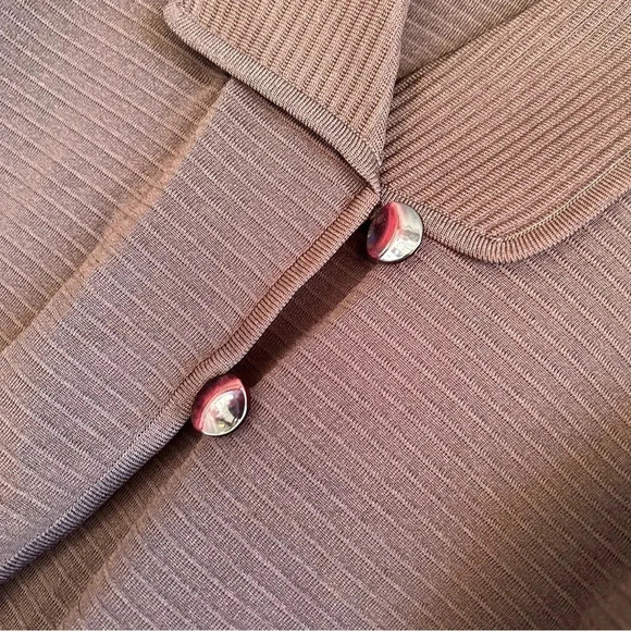Exclusively Misook Size L Brown Ribbed Collared One Button Cardigan Duster - Picture 5 of 5